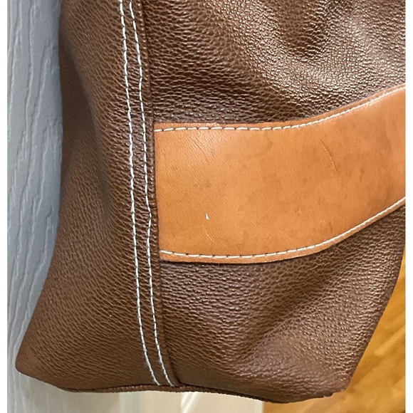 Vintage ESPRIT 80s 90s Brown Pebbled Leather Logo 2 Handled Zip Tote VGUC - Picture 6 of 16